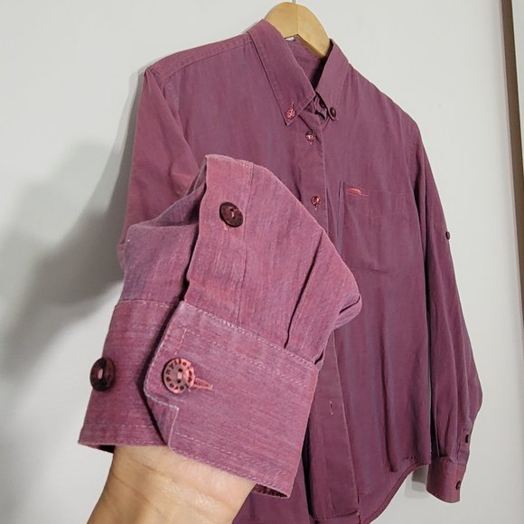 Chlorophylle Long Sleeve Button Down Shirt Blouse Top Maroon Roll Tab Sleeves M - Picture 2 of 12